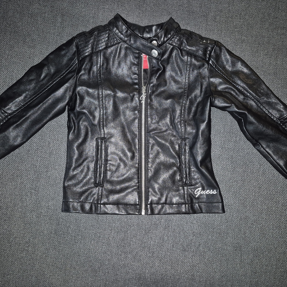 Guess Kids Black Faux Leather Jacket with Red Accent